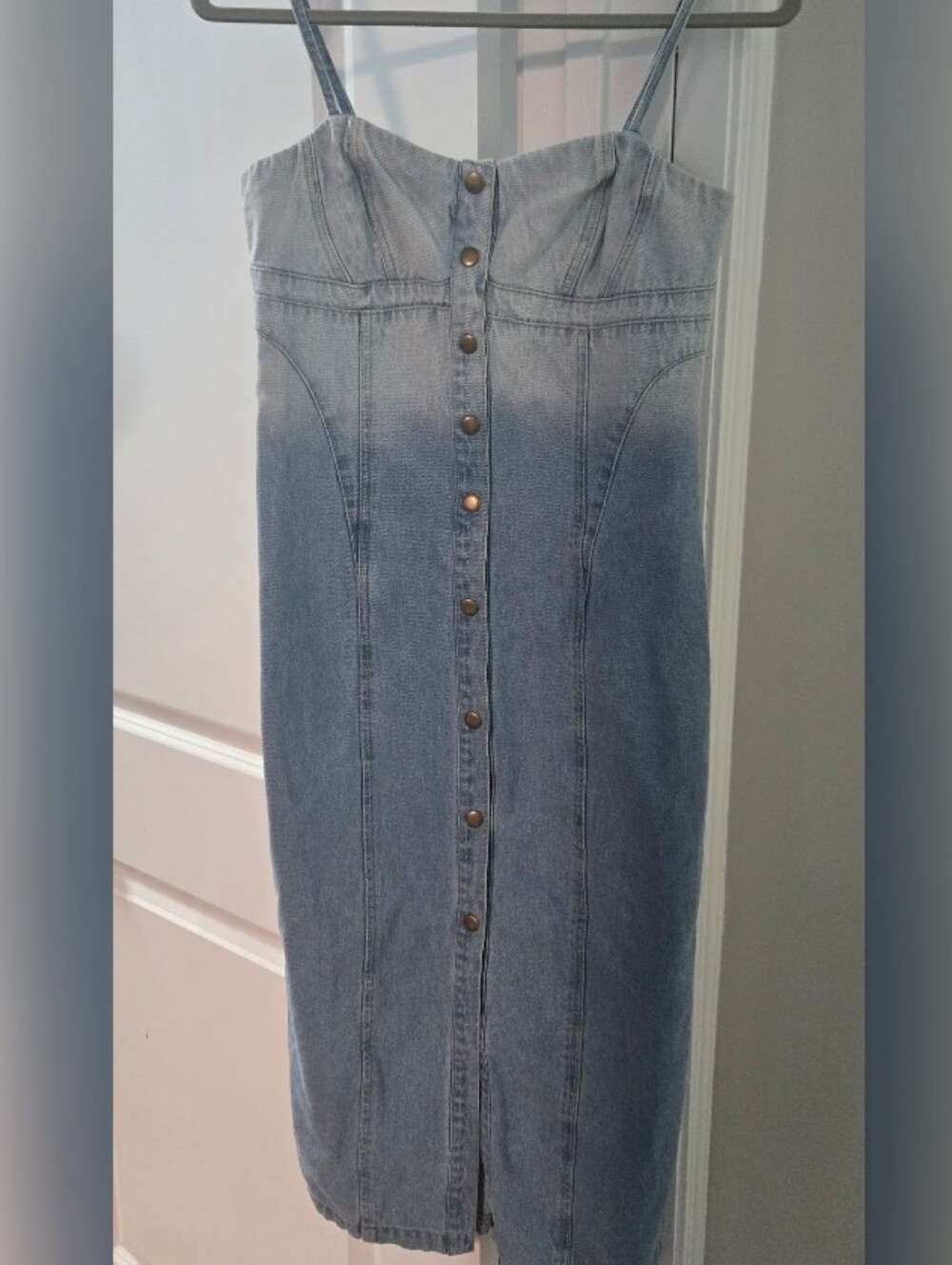 Forever 21 Denim Button-Front Midi Dress with Spaghetti Straps